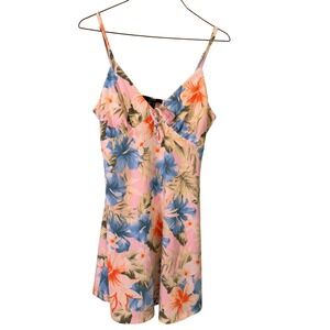 Forever 21 Floral‎ Print Mini Dress Spaghetti Strap Pink Blue Orange L